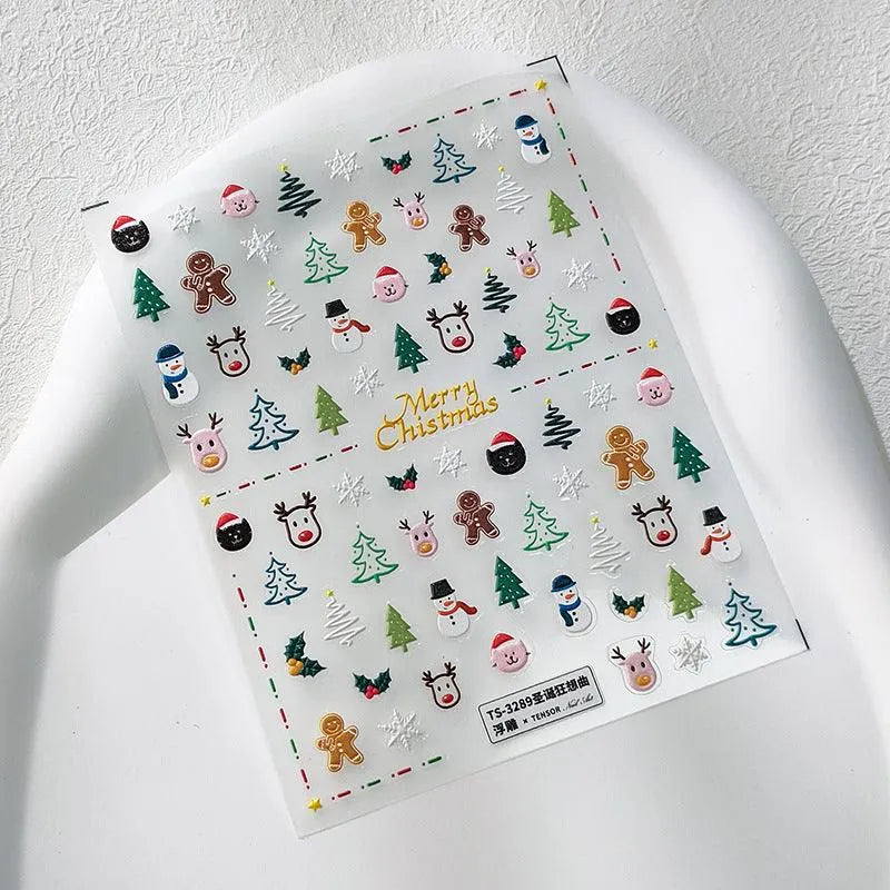 Christmas Nail Art Stickers Christmas Tree Elk Adhesive Sticker Decals TS3289 embossed