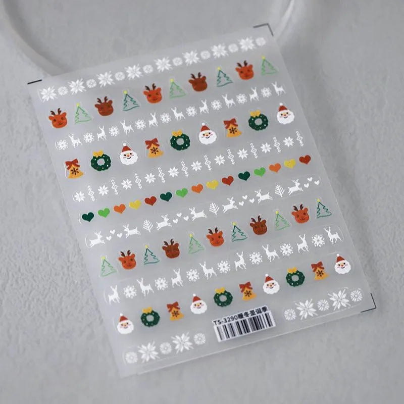 Christmas Tree Deer Nail Art Stickers Xmas Snowman Adhesive Sticker Decals TS3290