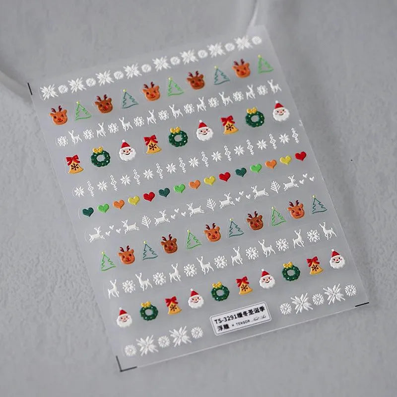 Christmas Tree Deer Nail Art Stickers Xmas Snowman Adhesive Sticker Decals TS3291 embossed