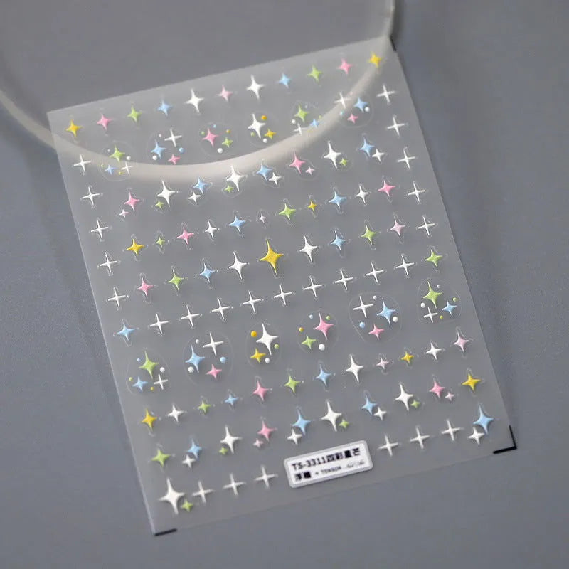 Candy Colors Stars Nail Art Stickers Colorful Cross Stars Adhesive Sticker Decals TS3311 embossed