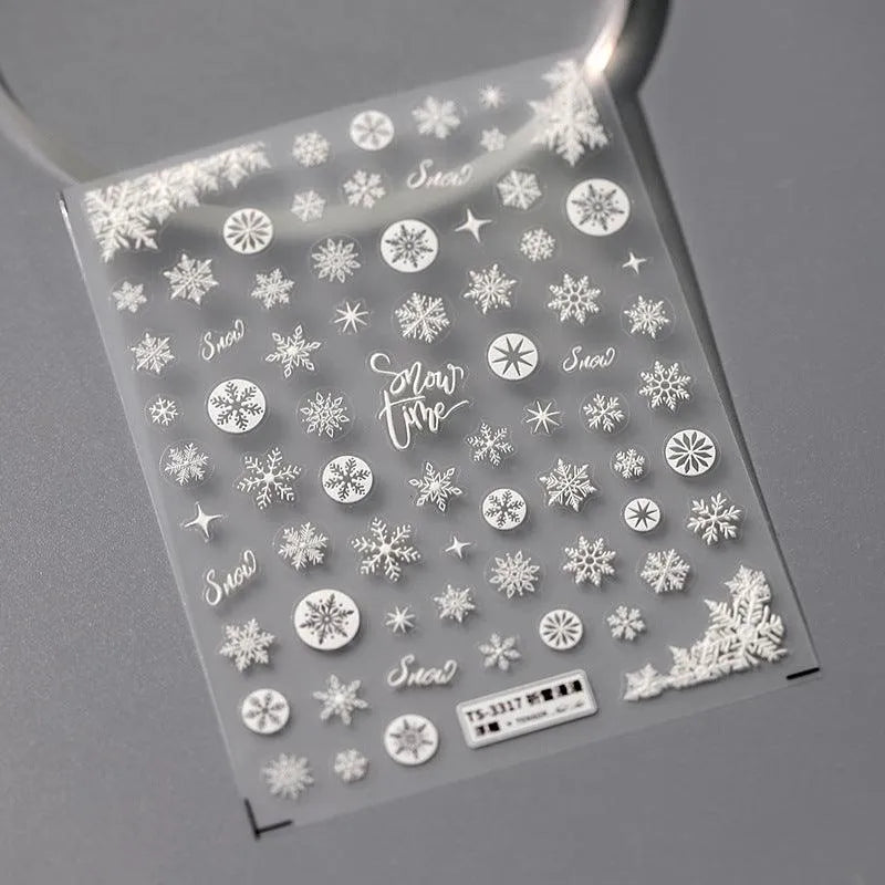 3D Snowflake Nail Stickers Winter Snow Adhesive Sticker Nail Decals TS3317 embossed
