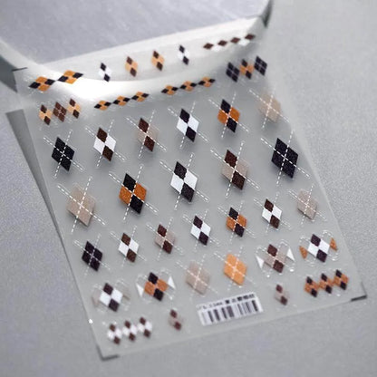 Vintage Grid Nail Art Sticker 5D Embossed Checked Print Sticker Decals TS3346