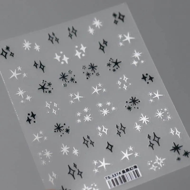 Star Nail Art Stickers Adhesive Slider Black White Stars Sticker Decals TS3374
