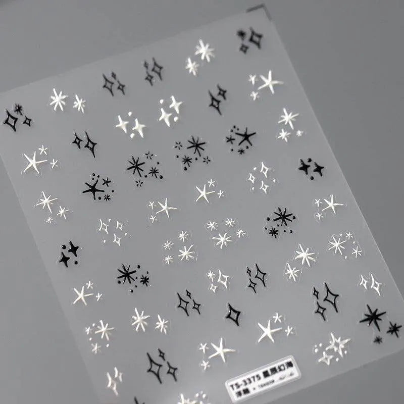 Star Nail Art Stickers Adhesive Slider Black White Stars Sticker Decals TS3375 embossed