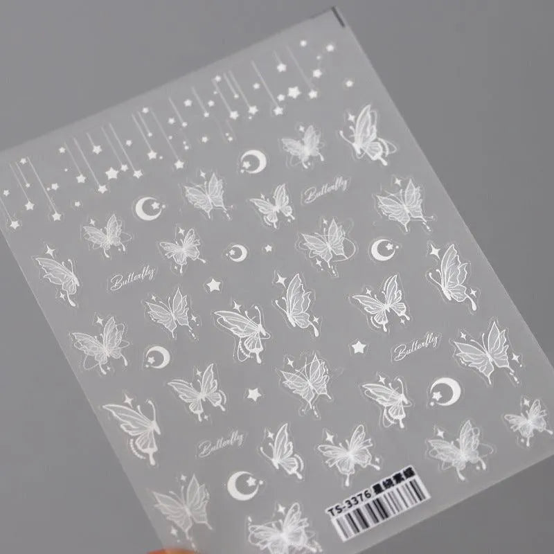 5D Butterfly Nail Art Stickers Adhesive Sliders Moon Stars Butterfly Sticker Decals TS3376