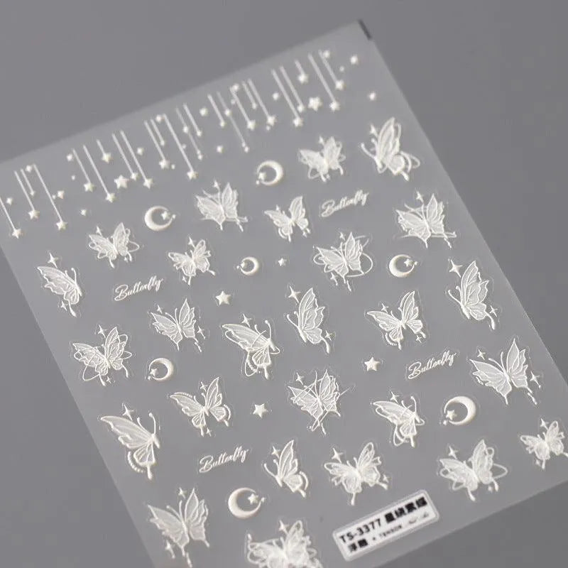 5D Butterfly Nail Art Stickers Adhesive Sliders Moon Stars Butterfly Sticker Decals TS3377 embossed