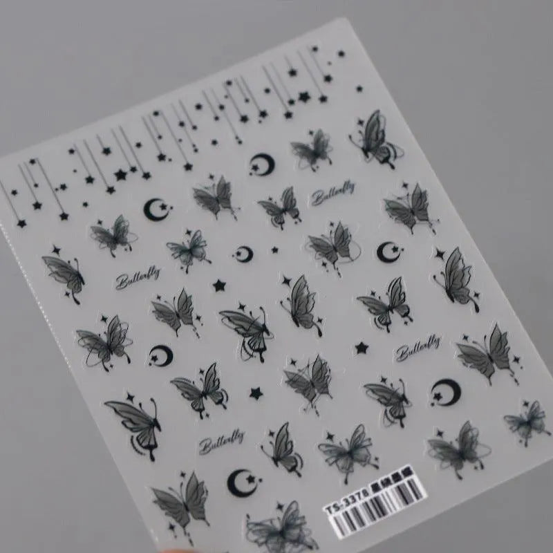 5D Butterfly Nail Art Stickers Adhesive Sliders Moon Stars Butterfly Sticker Decals TS3378