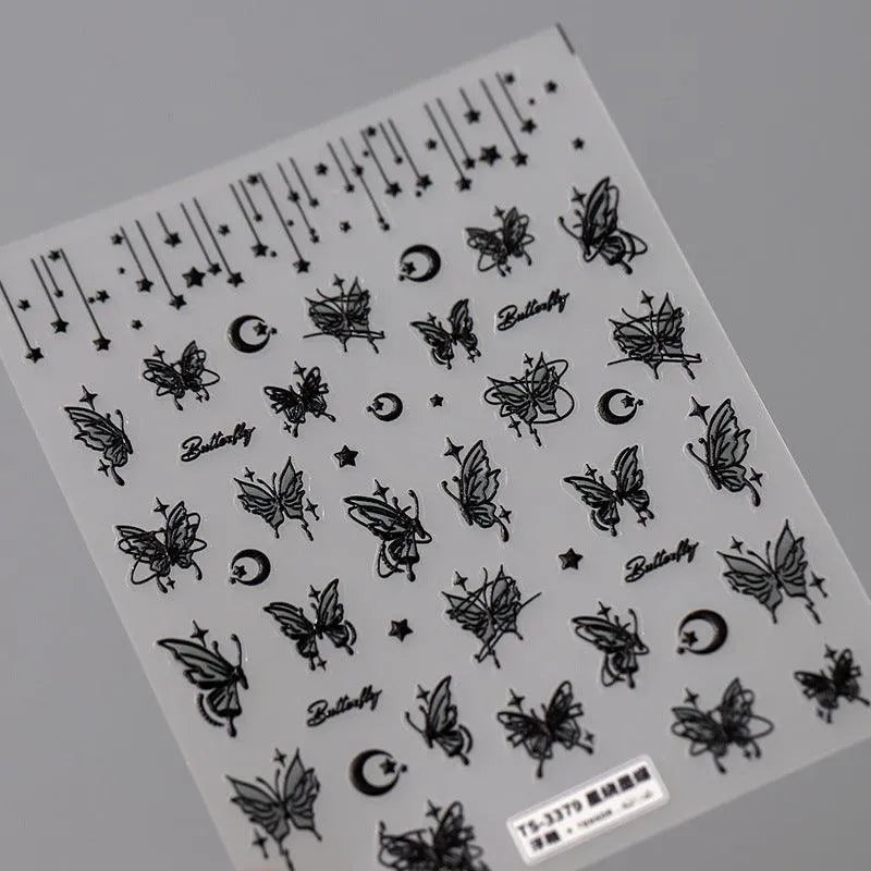 5D Butterfly Nail Art Stickers Adhesive Sliders Moon Stars Butterfly Sticker Decals TS3379 embossed