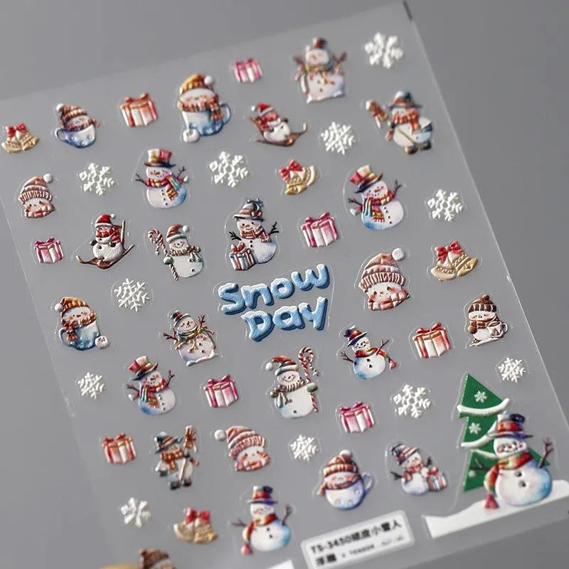 Snowman Nail Art Stickers Adhesive Slider Christmas Snowflakes Sticker Decals TS3450 embossed