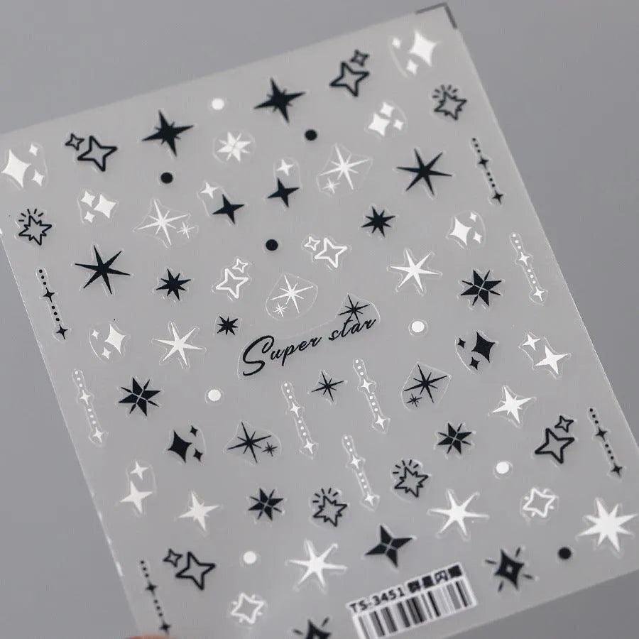 5D Stars Nail Art Stickers Cross Star Adhesive Slider Sticker Decals TS3451