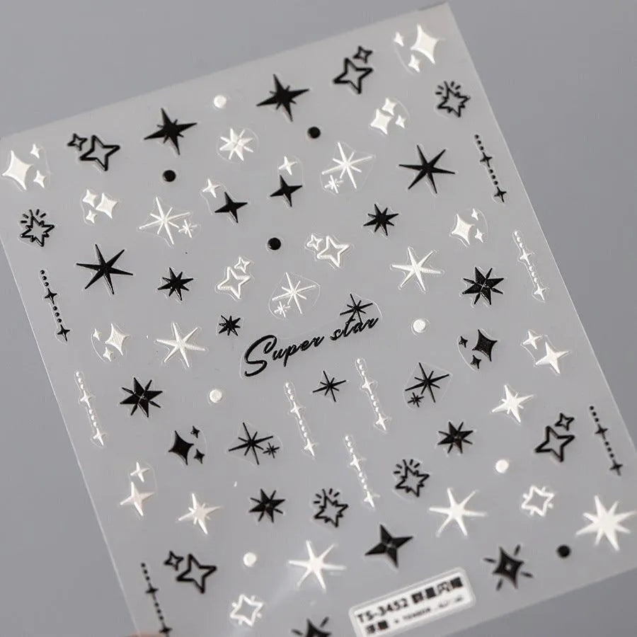 5D Stars Nail Art Stickers Cross Star Adhesive Slider Sticker Decals TS3452 embossed