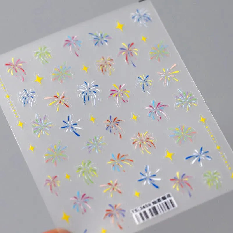 Colorful Fireworks Nail Art Stickers Adhesive Slider Sticker Decals TS3459