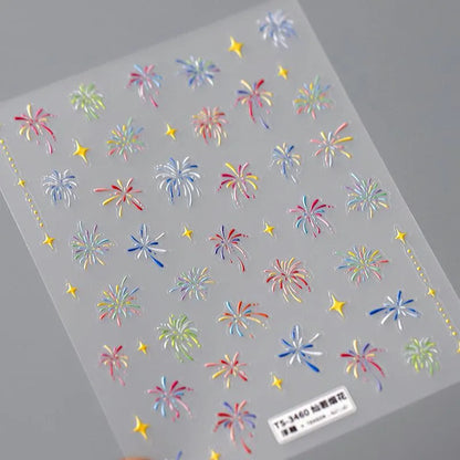 Colorful Fireworks Nail Art Stickers Adhesive Slider Sticker Decals TS3460 embossed