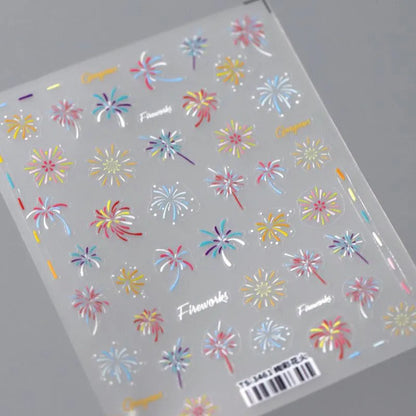 Colorful Fireworks Nail Art Stickers Adhesive Slider Sticker Decals TS3461 embossed