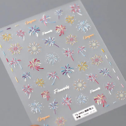 Colorful Fireworks Nail Art Stickers Adhesive Slider Sticker Decals TS3462 embossed