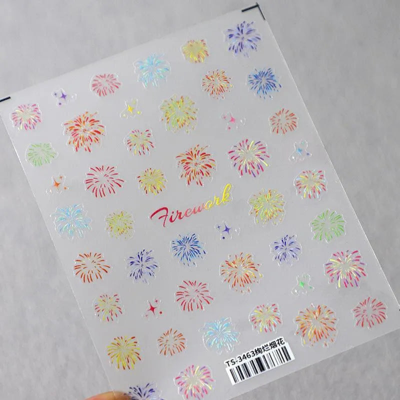 Fireworks Nail Art Stickers Adhesive Embossed Sticker Decals For Christmas New Year TS3463