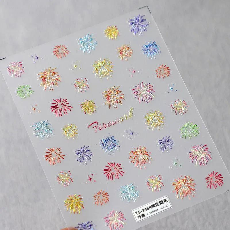 Fireworks Nail Art Stickers Adhesive Embossed Sticker Decals For Christmas New Year TS3464 embossed