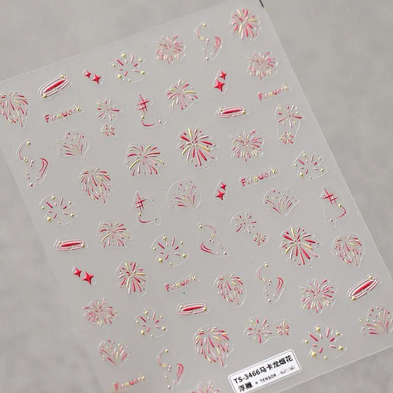 Fireworks Nail Art Stickers Adhesive Slider Firework Xmas Sticker Decals TS3466 embossed