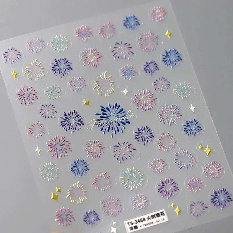 Fireworks Nail Art Stickers Sparks Firework Adhesive Sticker Nail Decals For New Year TS3468 embossed
