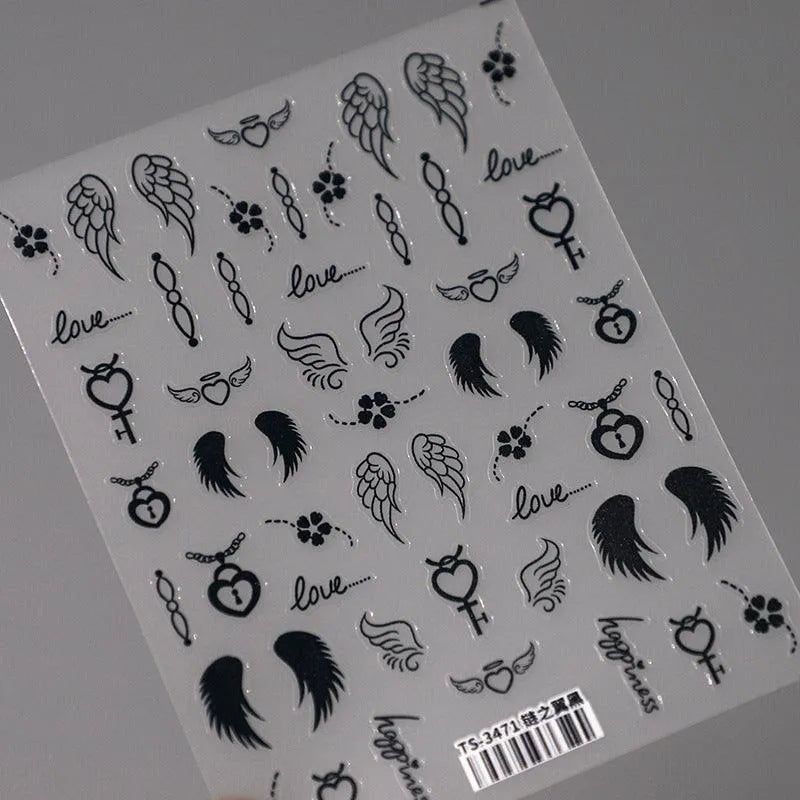 Nail Art Stickers Adhesive Slider White Wings Sticker Decals TS3471