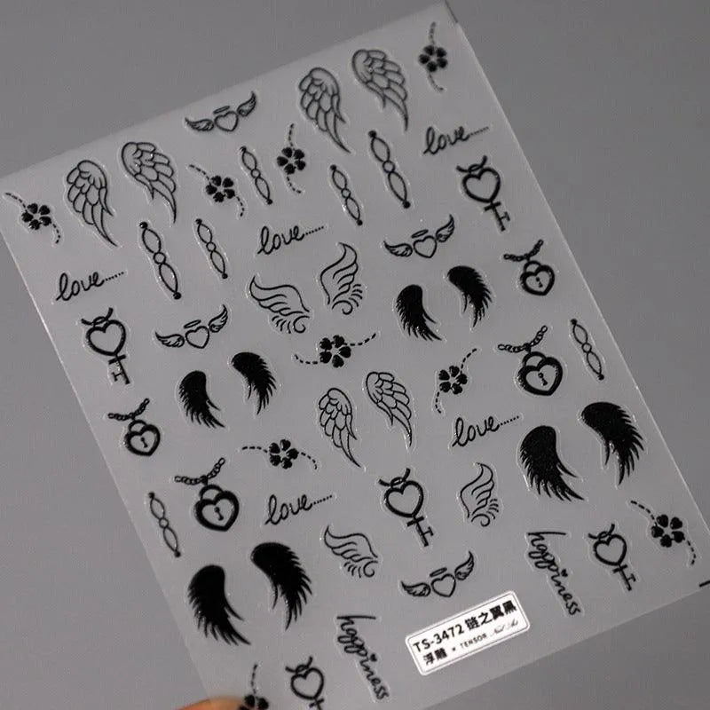 Nail Art Stickers Adhesive Slider White Wings Sticker Decals TS3472 embossed
