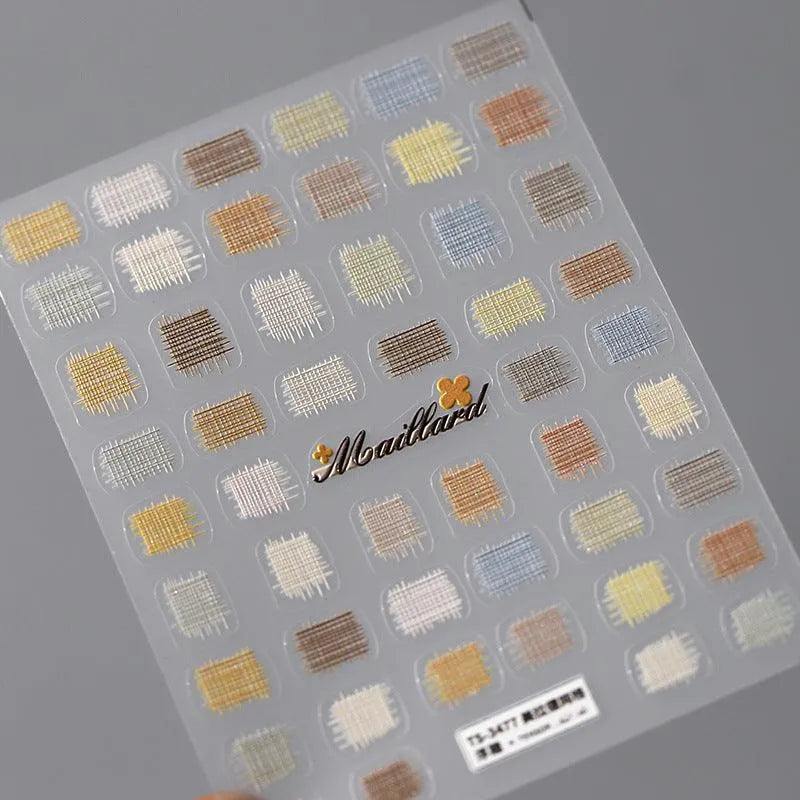 5D Colorful Lace Nail Art Stickers Adhesive Slider Candy Colors Grid Sticker Decals TS3477_embossed