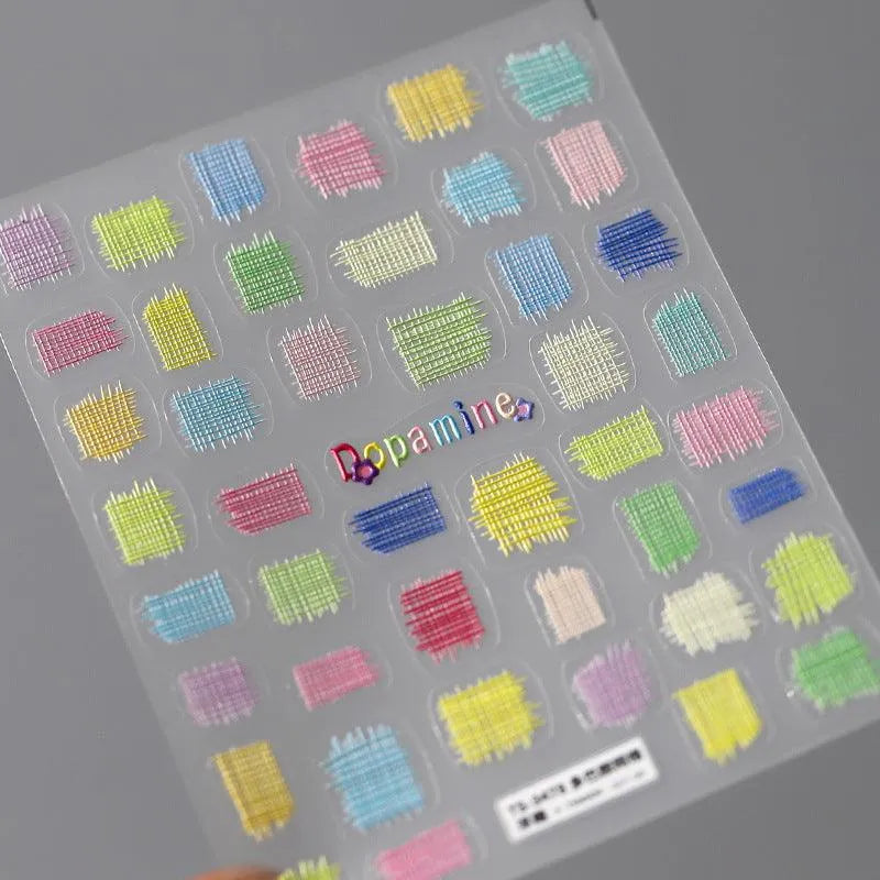 5D Colorful Lace Nail Art Stickers Adhesive Slider Candy Colors Grid Sticker Decals TS3478 embossed