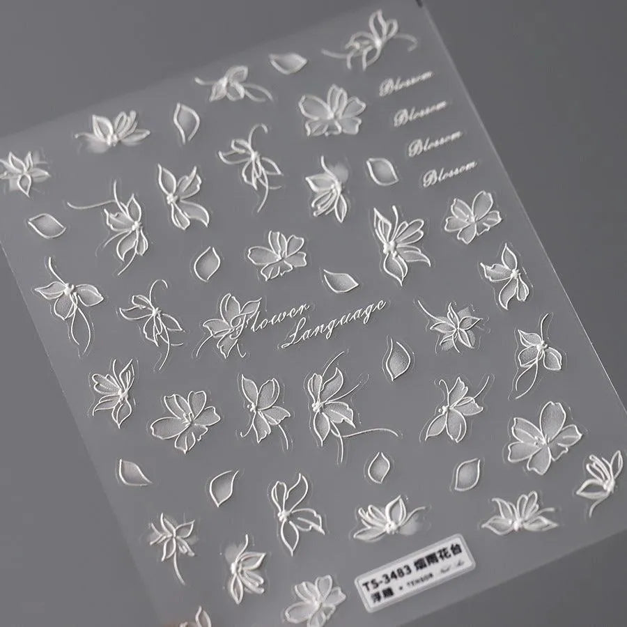 5D Flower Leaf Nail Art Stickers Adhesive Slider Lace Flower Sticker Decals TS3483_embossed