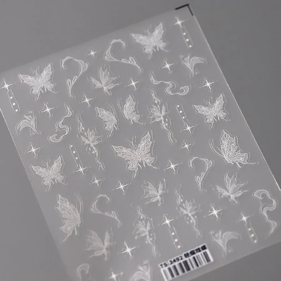 5D White Butterfly Nail Art Stickers Adhesive Butterfly Sticker Decals TS3492
