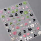 5D Plaid Heart Nail Stickers | Cute Pink & Green Y2K Preppy Nail Art Decals TS3517_embossed