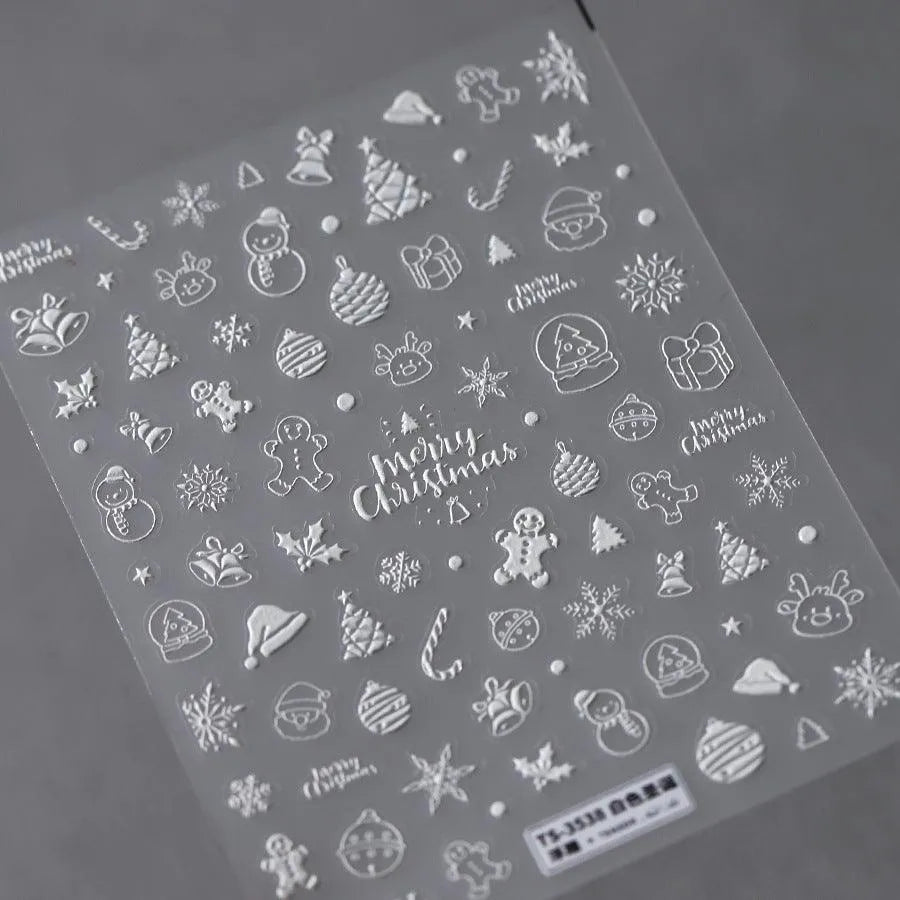 5D Snowflake Nail Art Stickers Adhesive White Snowflakes Christmas Sticker Decals TS3538