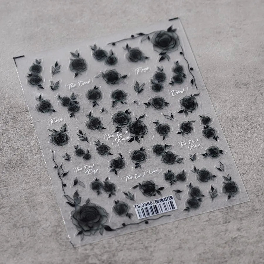 Retro Rose Nail Art Stickers Adhesive Slider Ultra-thin Dark Rose Flower Sticker Decals TS3568