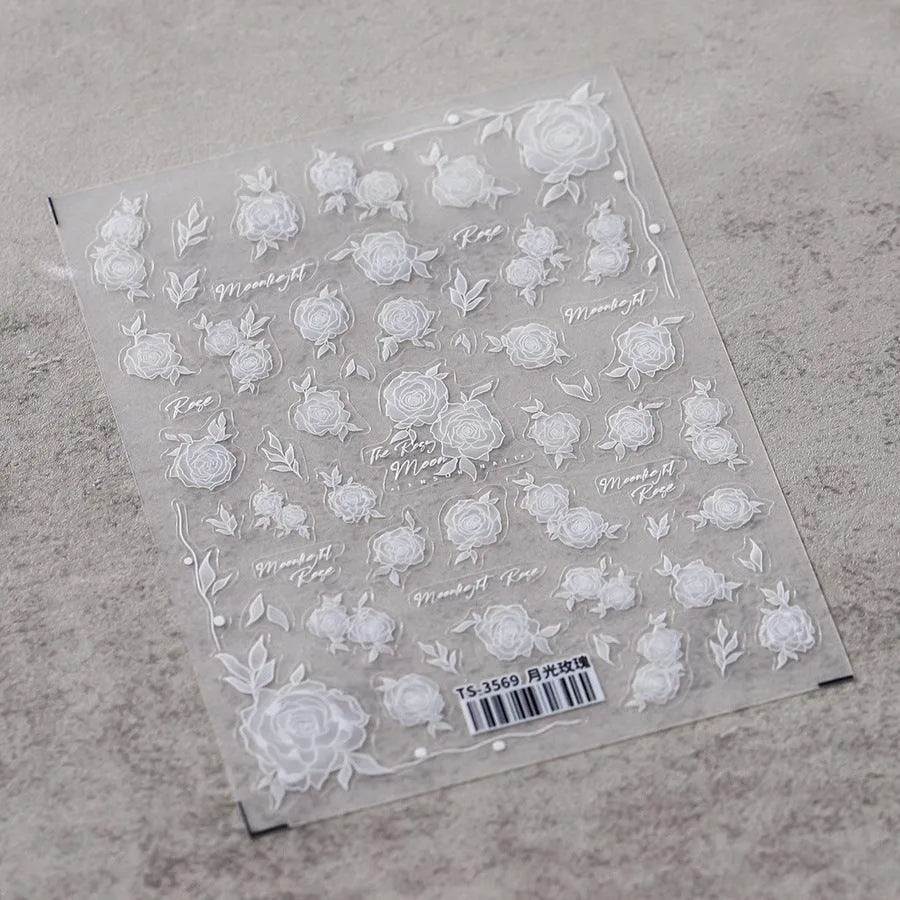 Retro Rose Nail Art Stickers Adhesive Slider Ultra-thin Dark Rose Flower Sticker Decals TS3569