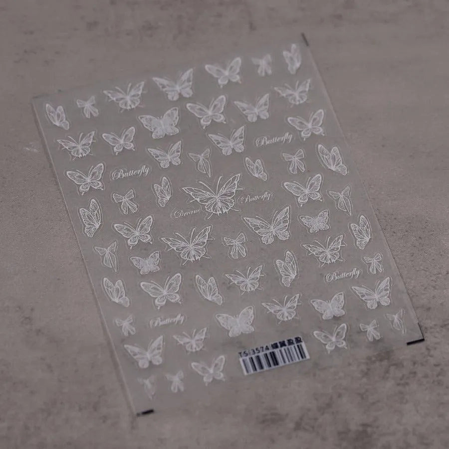 Translucent Butterfly Nail Art Stickers Black White Butterfly Adhesive Slider Sticker Decals TS3574