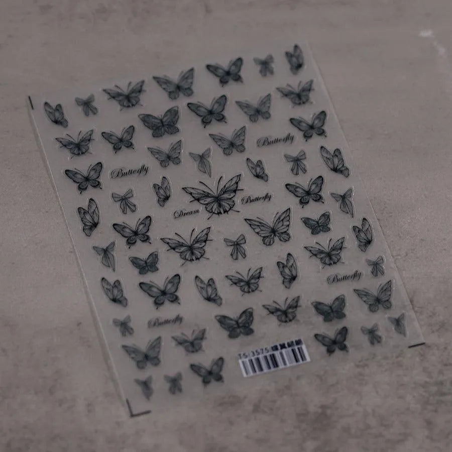 Translucent Butterfly Nail Art Stickers Black White Butterfly Adhesive Slider Sticker Decals TS3575