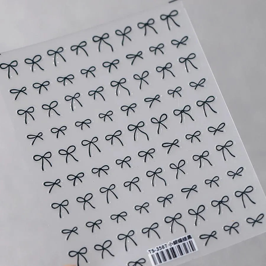 Black White Bow Nail Art Stickers Adhesive Slider Embossed Metal Bow Knot Sticker Decals TS3587