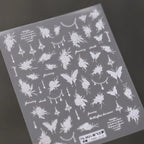 White Butterfly Flower Nail Stickers Floral Bead Chain Design 3D Adhesive Sticker Nail Decals TS3621 embossed