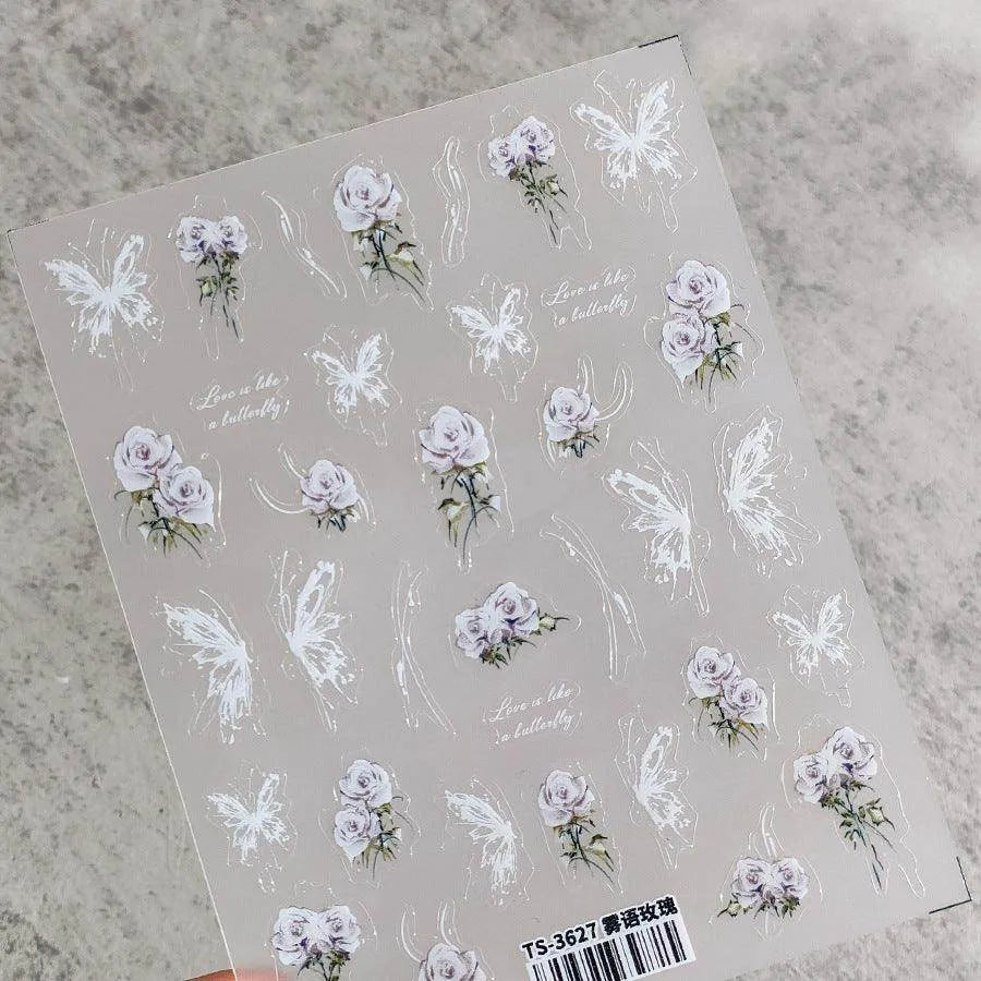 Lavender Flower Nail Art Stickers Adhesive Slider Rose Sticker Decals TS3627
