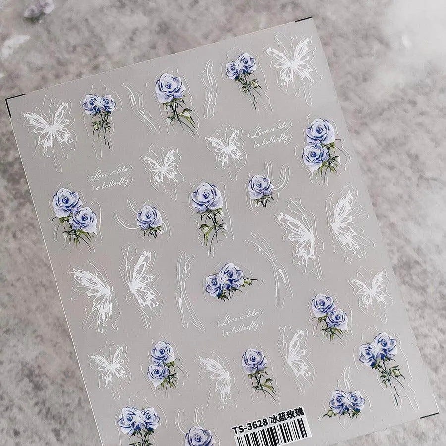 Lavender Flower Nail Art Stickers Adhesive Slider Rose Sticker Decals TS3628