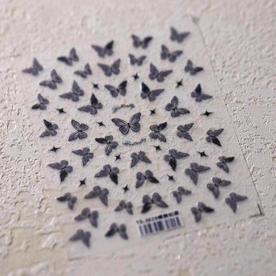 Laser Butterfly Nail Art Stickers Adhesive Slider Black Butterfly Sticker Decals TS3629