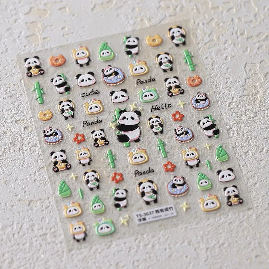 5D Panda Nail Art Stickers Adhesive Slider Cartoon Panda Bamboo Sticker Decals TS3637