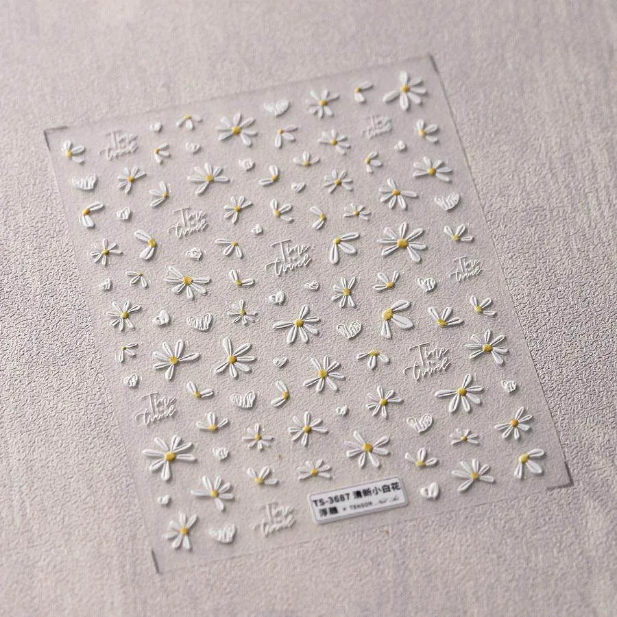Mini Daisy Flowers Nail Art Stickers Adhesive Embossed Rose Floral Sticker Decals TS3687 embossed