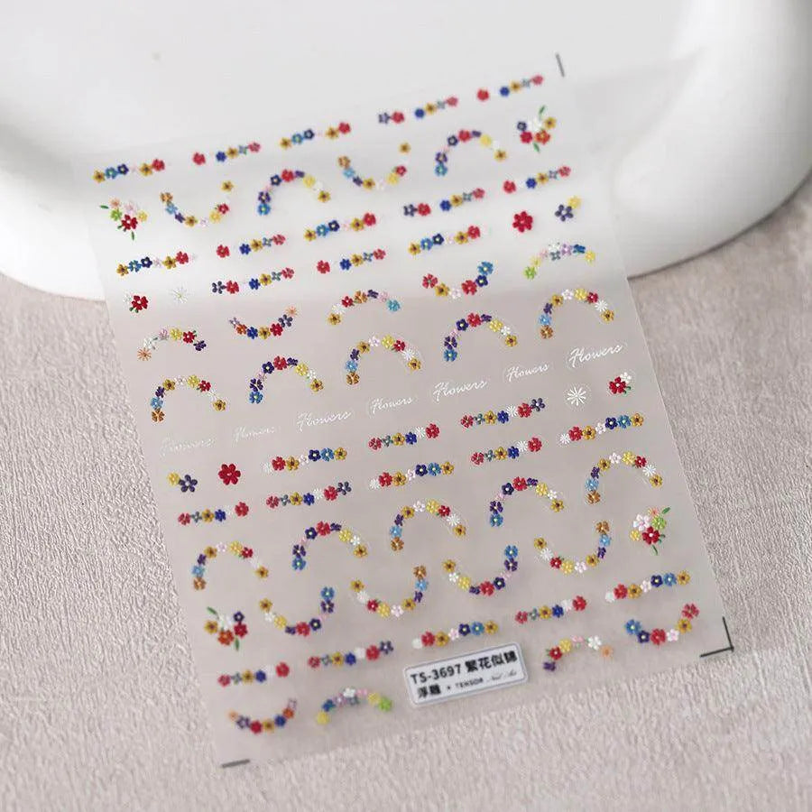 Floral French Nail Art Stickers Adhesive Embossed Flower Tips Sticker Decals TS3697 embossed