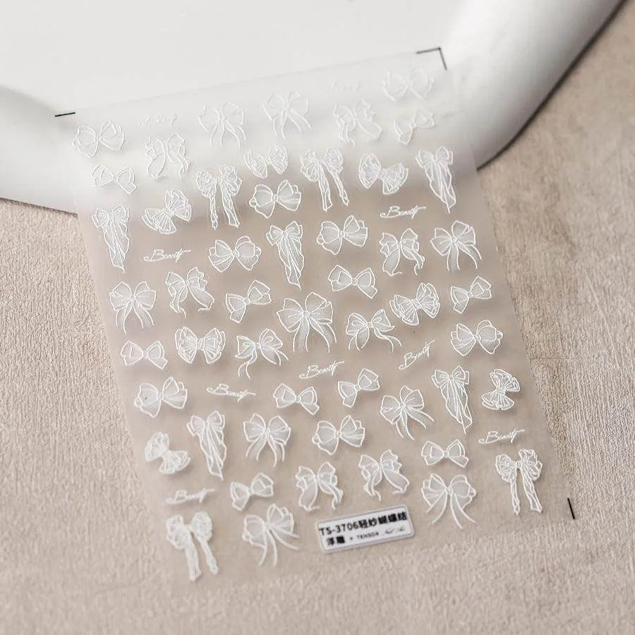 Black White Bows Nail Art Stickers Adhesive Ribbon Bow Embossed Sticker Decals TS3706 embossed