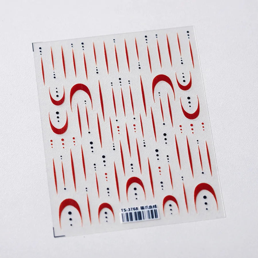 3D French Lines Nail Stickers, Red Line Decals TS3768