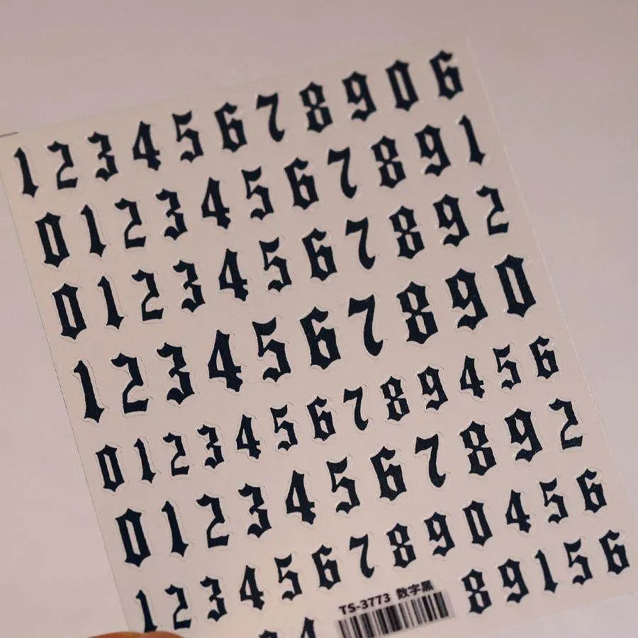 Gold Silver Numbers Nail Art Stickers Adhesive Embossed Gothic Numbers Sticker Decals TS3773 Black