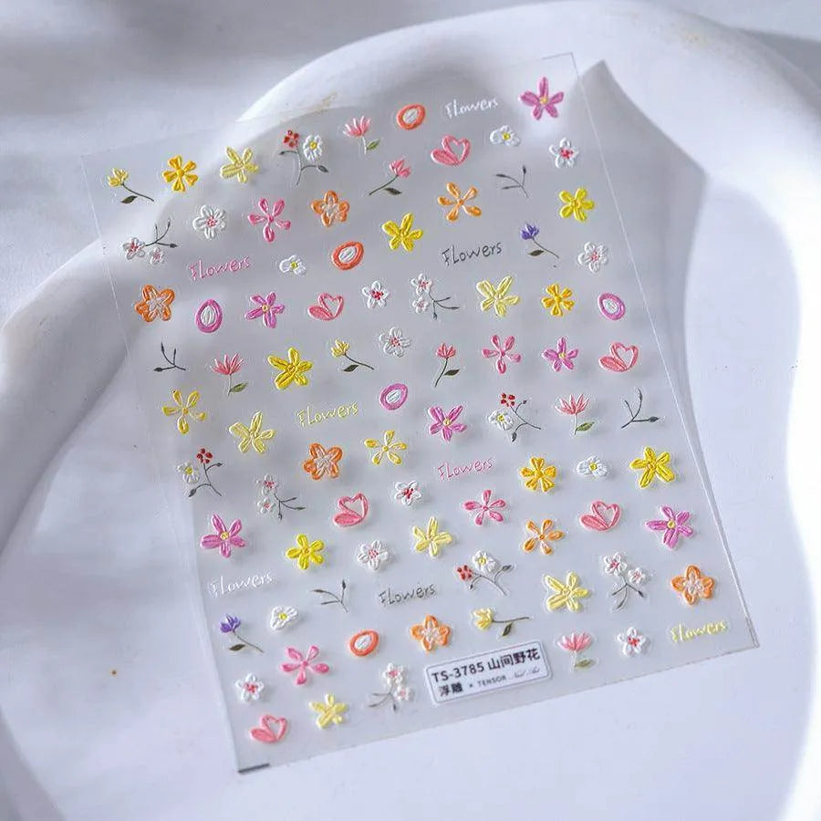 Flowers Nail Art Stickers Floral Adhesive Embossed Sticker Decals TS3785 embossed