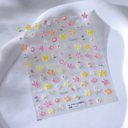 Flowers Nail Art Stickers Floral Adhesive Embossed Sticker Decals TS3785 embossed