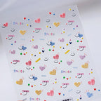 Cute Smile Face & Scribble Heart Nail Stickers Decals 3800