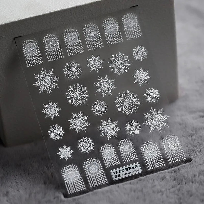 White Snowflake Nail Art Stickers Winter Snow Adhesive Sticker Decals TS380